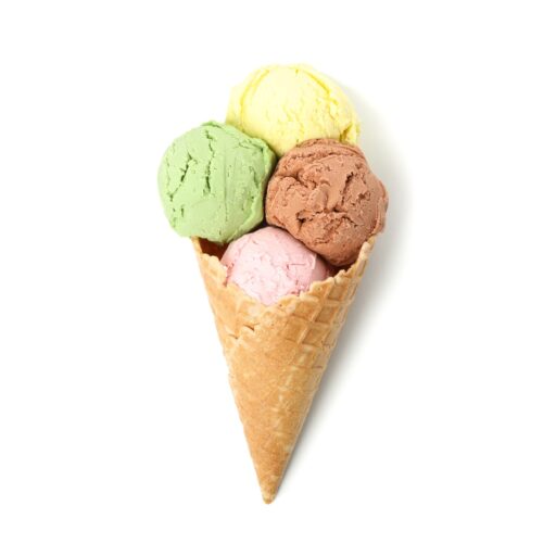 Ice cream in wafer cone isolated on white background